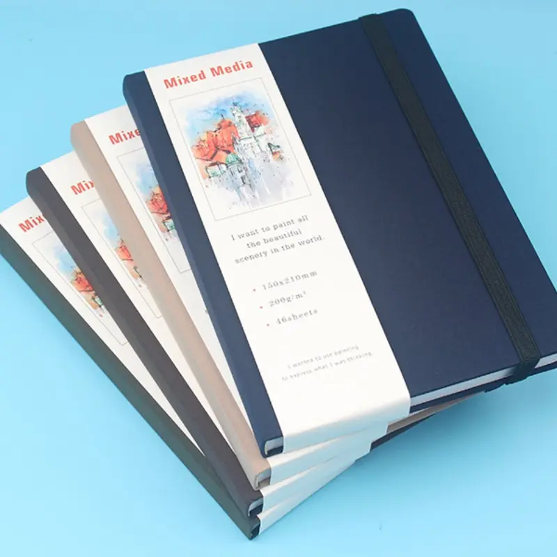 4-Pack A5 Sketchbooks with Hard Cover, Binding Strap, Blank Drawing Notebook, 180g Professional Sketch Paper, Art Supplies