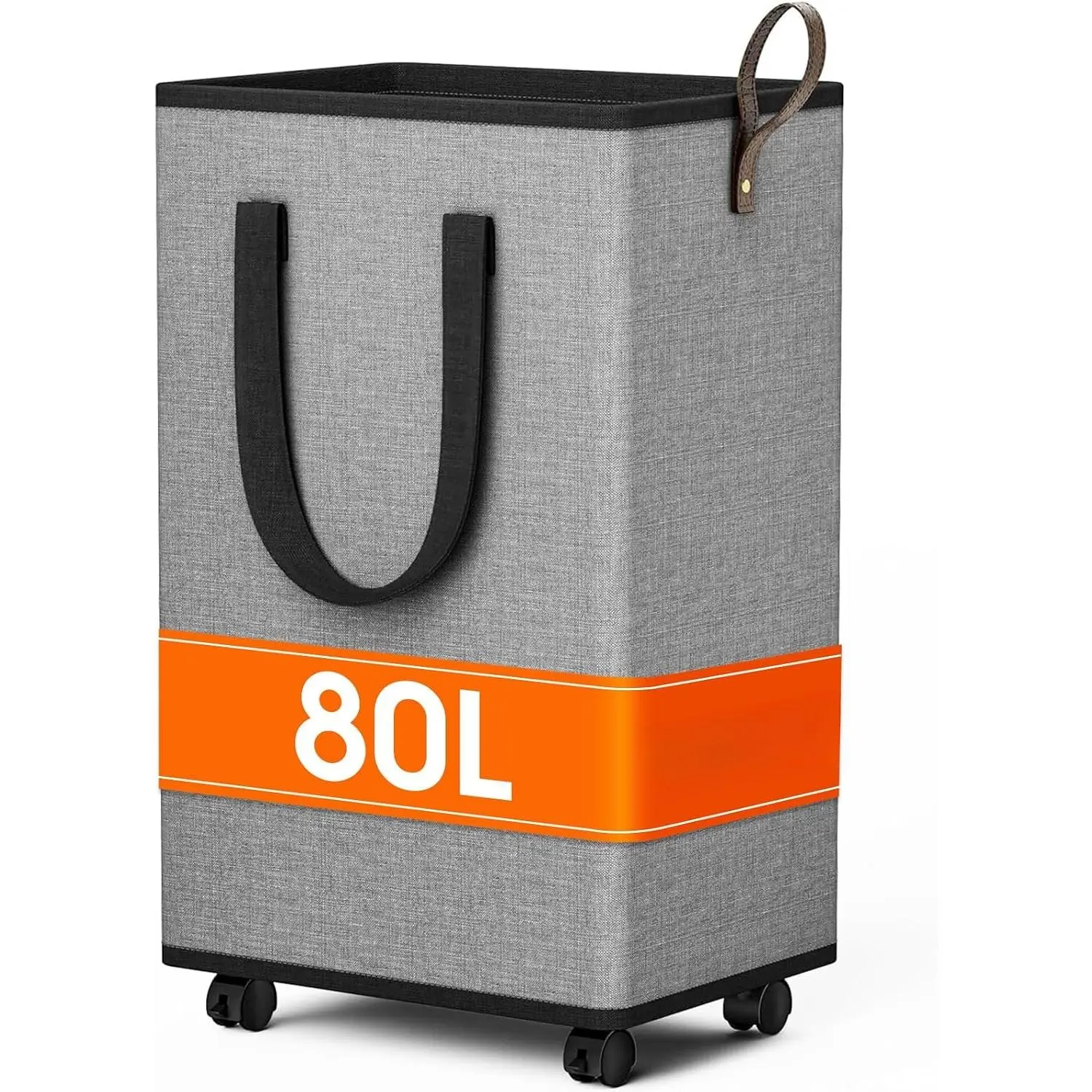 Rolling Laundry Basket with Wheels, Laundry Hamper, 80L, Grey | Collapsible, 4 detachable wheels including 2 with brakes, sturdy handle, metal frame, for dorms, bathrooms and bedrooms