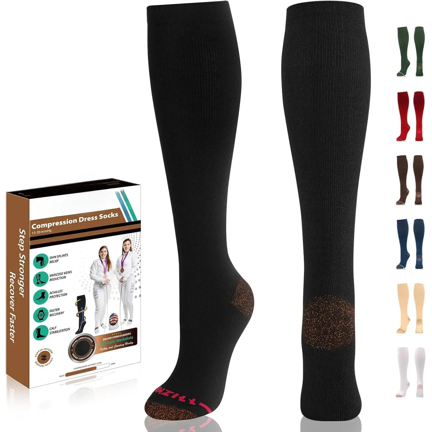 Copper Compression Socks  Women & Men 15-20mmHg Cotton Rich Odor Control Dress Socks  Business Casual Running Medical Athletic Support, Edema Diabetic Relief New model
