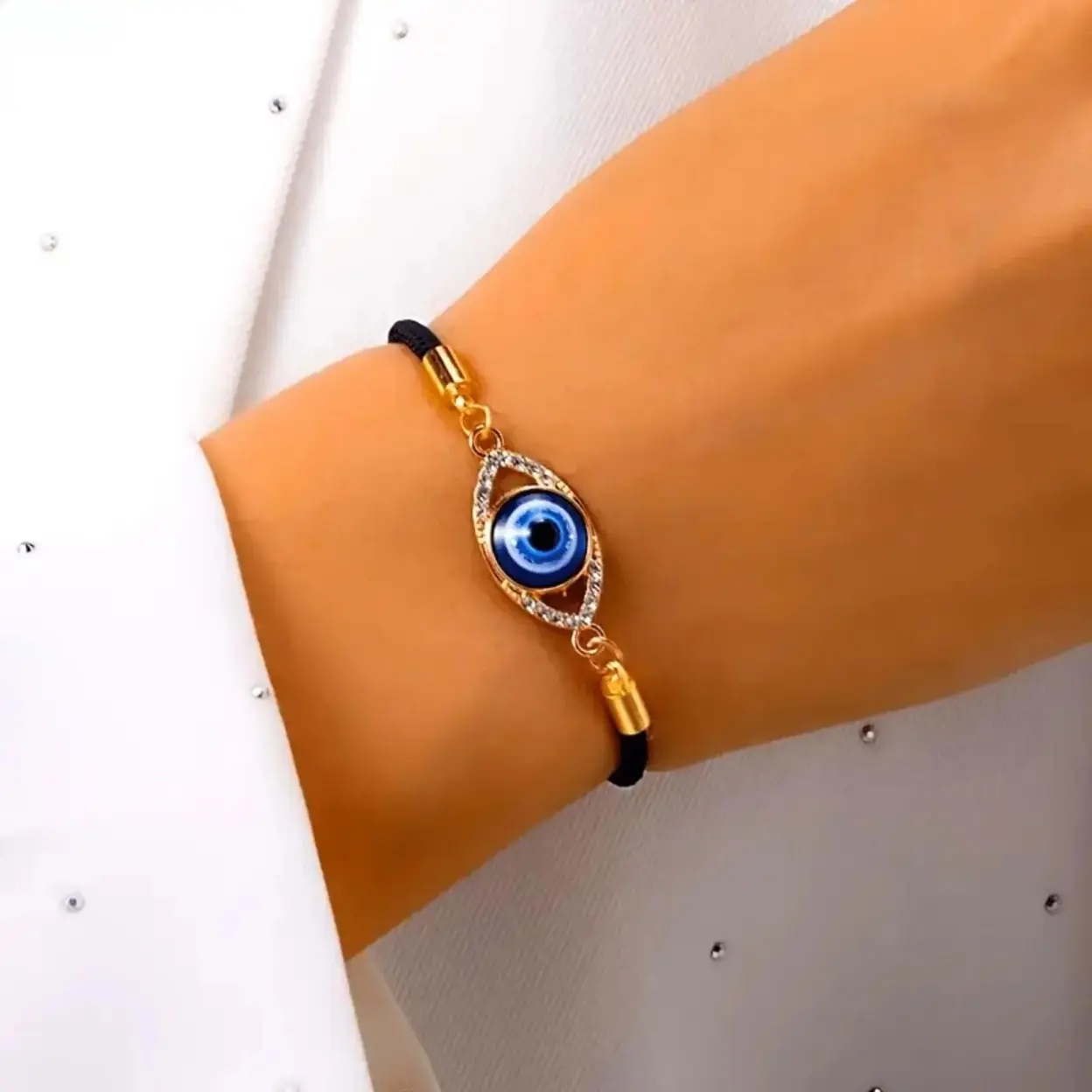 Women’s Turkish-Style Evil Eye Enamel Protection Charm Bangle - Adjustable Size Luggage & Bag DIY Accessory, Lightweight Boho Spirit Stackable Jewelry for Daily Wear, Birthday Gifting, Enamel Charm
