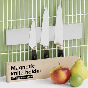 Steel Knife Magnetic Strip – Magnetic Knife Holder for Wall no Screws – Kitchen Utensil Holder, Knife Bar, Knife Rack, Kitchen Organizer and Tool Holder (10")
