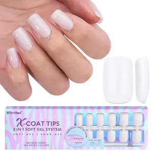 Square Gel Tips Short - Pre Colored Milky White Soft Gel Tips, Milky White Press on Nails, Natural XCOATTIPS