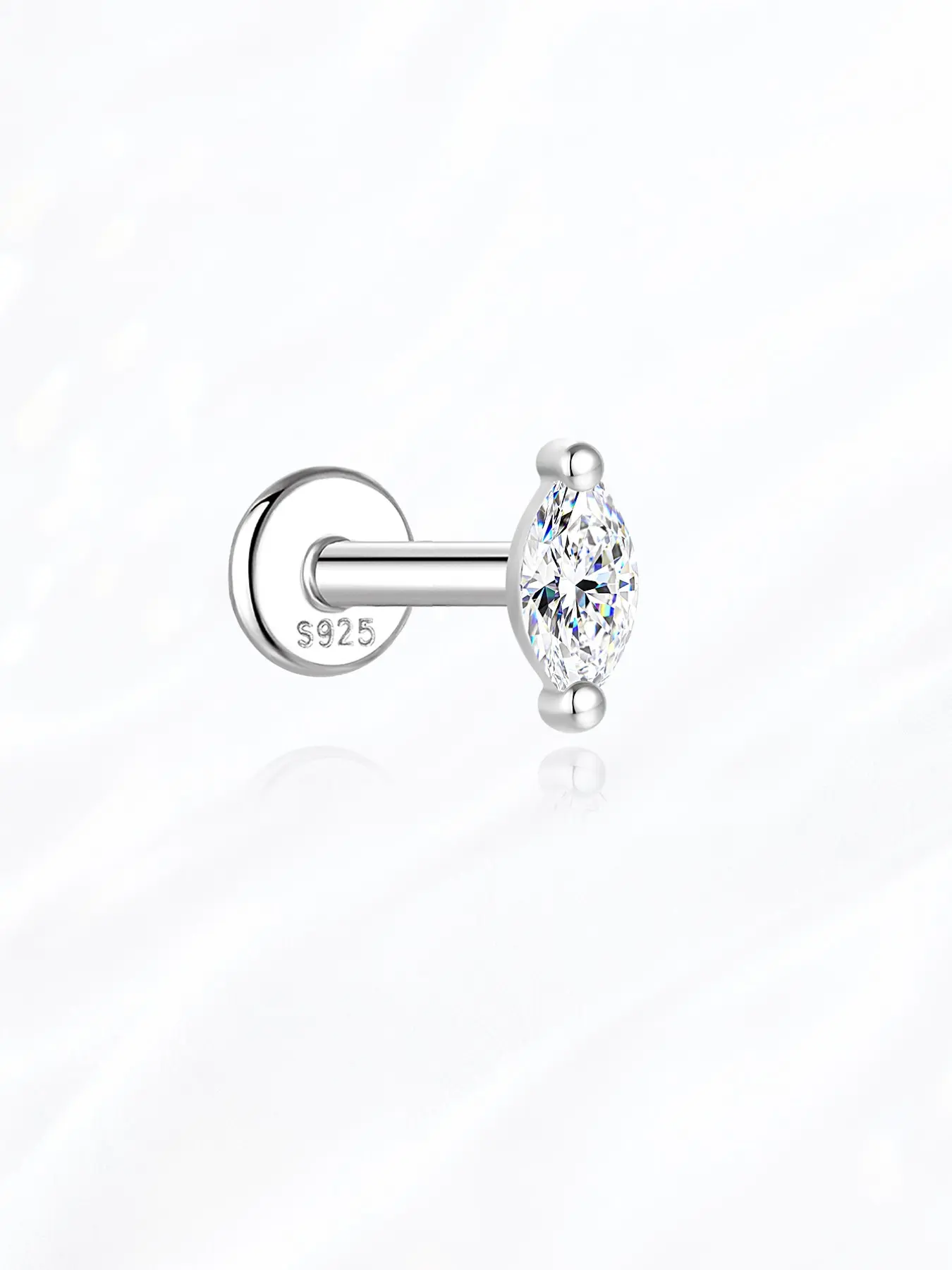 VORA 18K Gold Plated Waterproof S925 Sterling Silver VVS Synthetic Moissanite Earring | D Color Classic Marquise Cut Diamond Flatback Cartilage Stud | Tarnish Free Sleep Safe Helix Piercing | Ideal Holiday Gift Choice