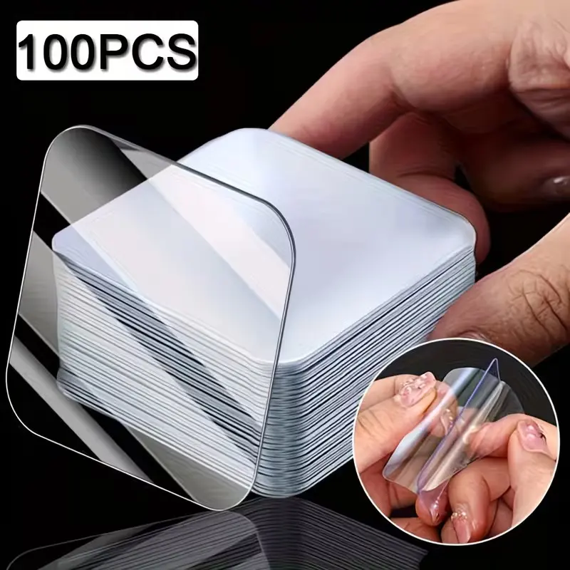 100 Pieces Strong Transparent Adhesive Tape, No Drilling or Nails Needed, Suitable for Plastic, Glass, Metal, Stone, Drywall Surfaces