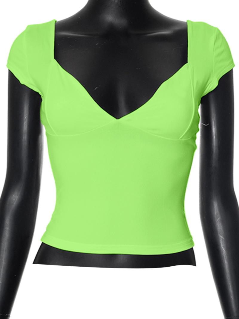 Women's Solid Sweetheart Neck Crop Tee, Casual Cap Sleeve T-Shirt for Outdoor Daily Wear, Ladies Summer Clothes, Summer Outfits 2024, Tshirt