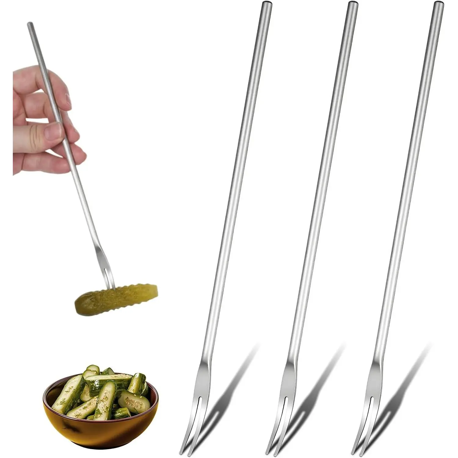3 count Stainless Steel Forks for Pickle, Appetiser Forks for The Jar | Stainless Steel, 8.6 Inch, 22cm Long Handle, for Olive, Dessert, Fruit, Cake,