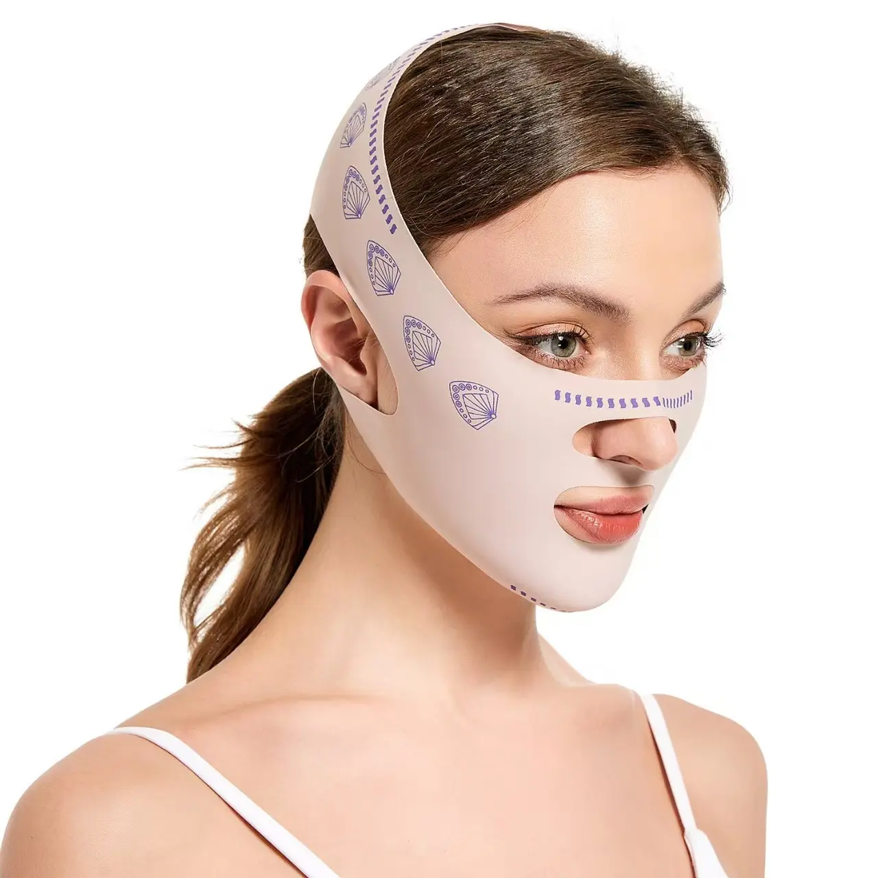 2pcs-combination, Cooling Sensation Day and Night Universal Lifting Face Mask, Unisex Universal Design, V Face Mask Nasolabial Fold Bandage, Face Sculpting V Face Mask, Color Series Solid Color Style High-end Sleep V Face Bandage