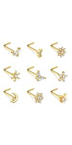 FUNRUN 9Pcs Nose Rings Studs with CZ Snowflake Star Top Surgical Steel L-Shaped Triple Linear Gem Ball Round Diamond Cork Skew Nose Piercing Jewelry FUNRUN 9Pcs Nose Rings Studs with CZ Snowflake Star Top Surgical Steel L-Shaped Triple Linear Gem Ball Round Diamond Cork Skew Nose Piercing Jewelry