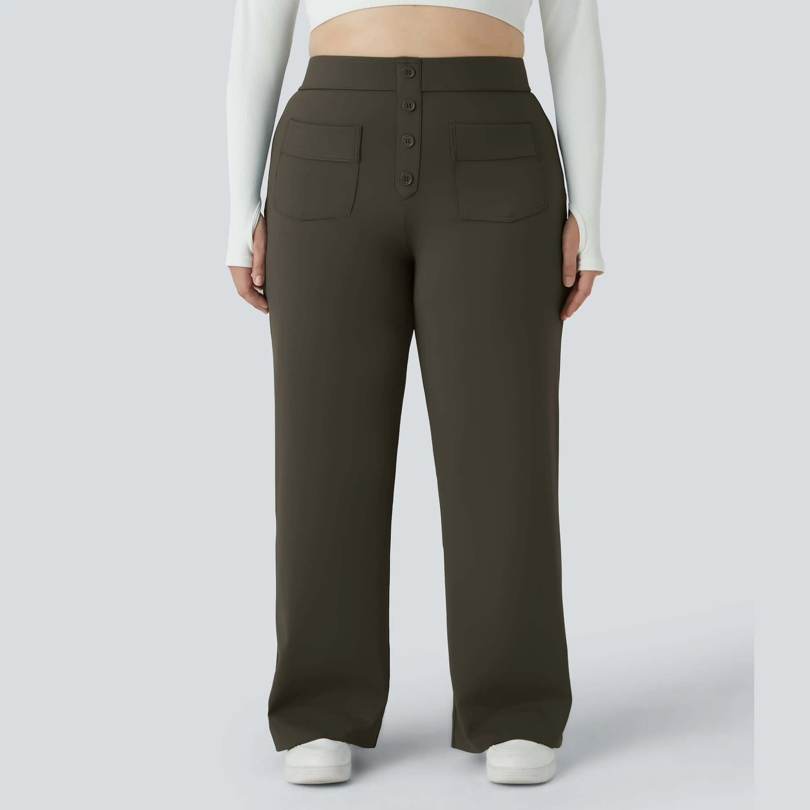 Halara High Waisted Button Multiple Pockets Straight Leg Casual Plus Size Pants