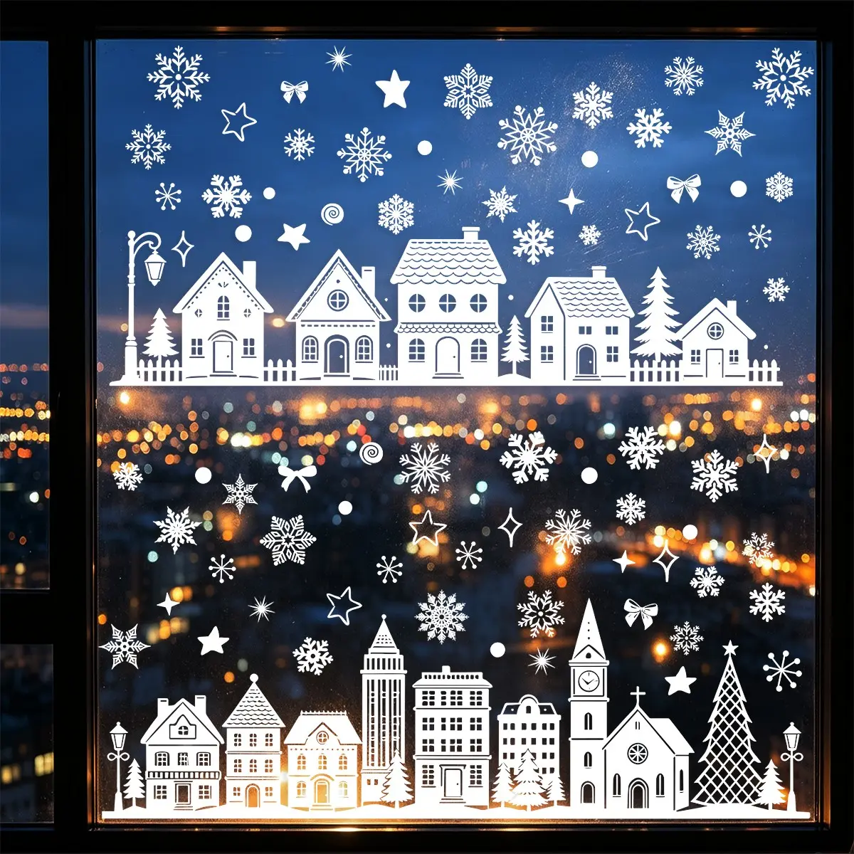 88pcs/9sheets Snowflake Christmas House Window Stickers, Winter Holiday Atmosphere Static Cling, Festival Party Glass Display Decorations