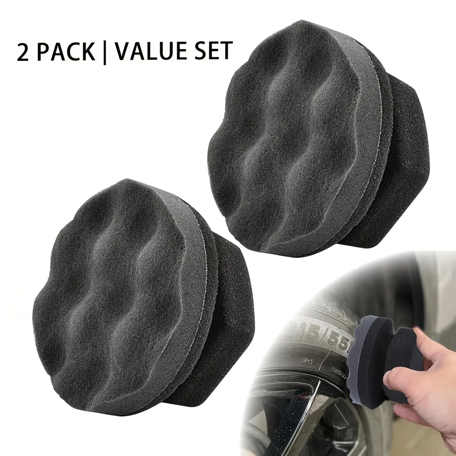 2Pack Large Tire Shine Applicator Pad, Durable & Reusable Tire Hex Grip Applicator, Tire Shine Car Detailing Foam Sponge Tool, Reusable Car Cleaning Supplies for Applying Tire Shine