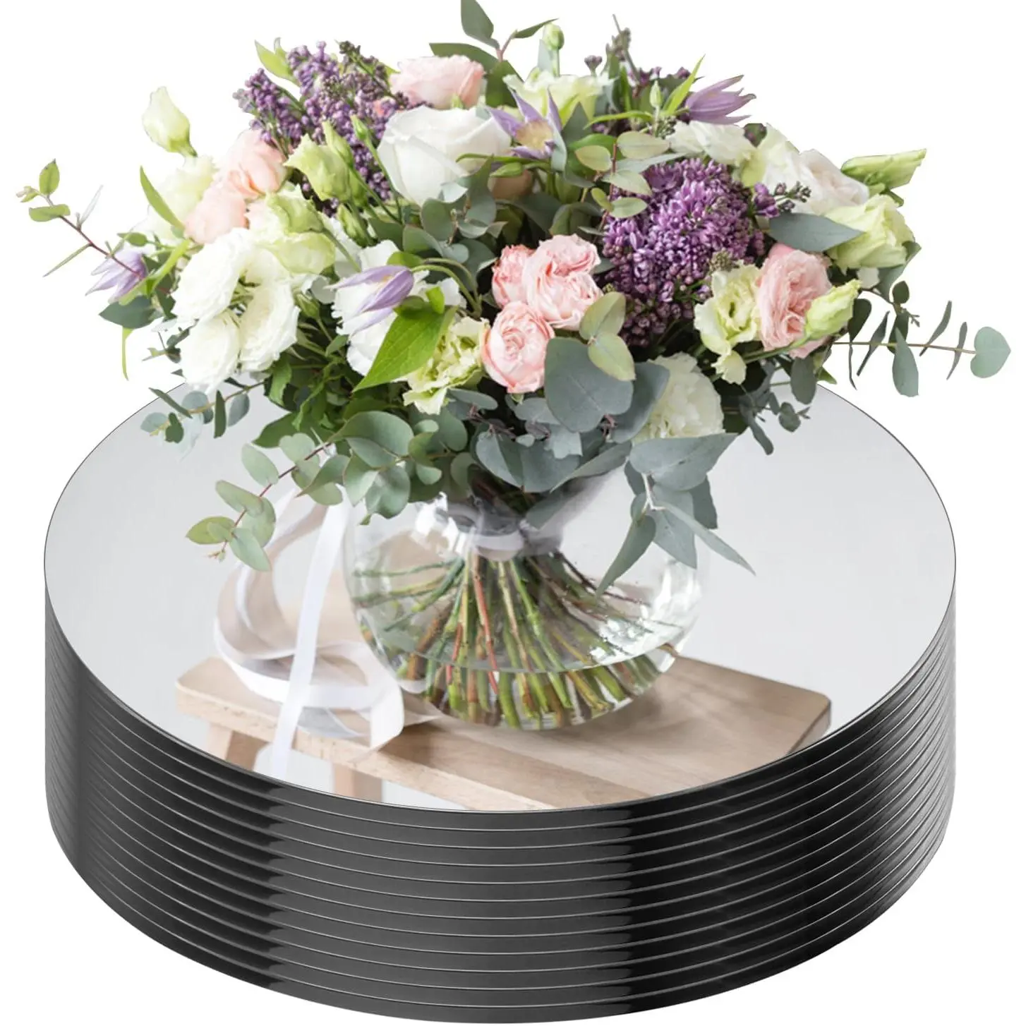 Round Mirror Tiles for Table Centerpieces, 12 Inch, 12 Pack, 2mm Thick for Wedding, Baby Shower & Christmas Decor