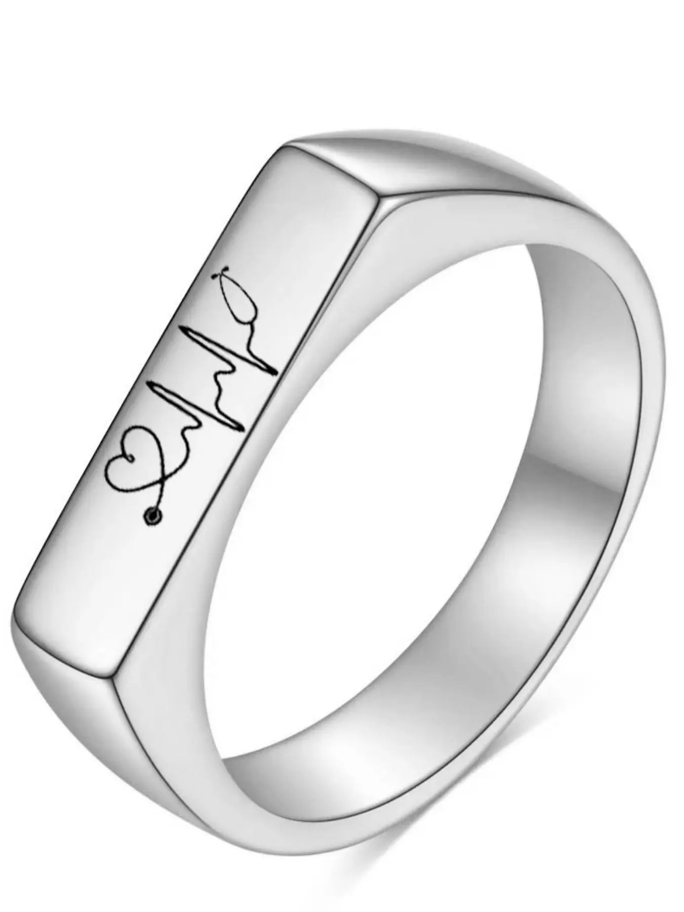 4mm New Fashion Ring, Simple 18k Long Bar Engraved Stethoscope, Stainless Steel Ring for Women, Elegant Jewelry Gift