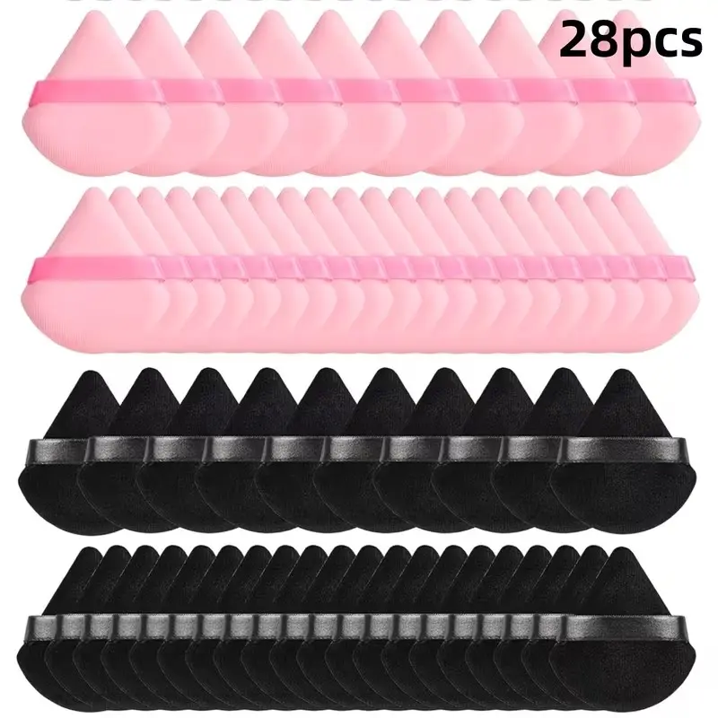 28pcs Soft Velvet Makeup Triangle Powder Puffs, Powder Puff Set, Triangular Sponge Puff for Loose Powder and Compact, Beauty Tool for Foundation and Concealer