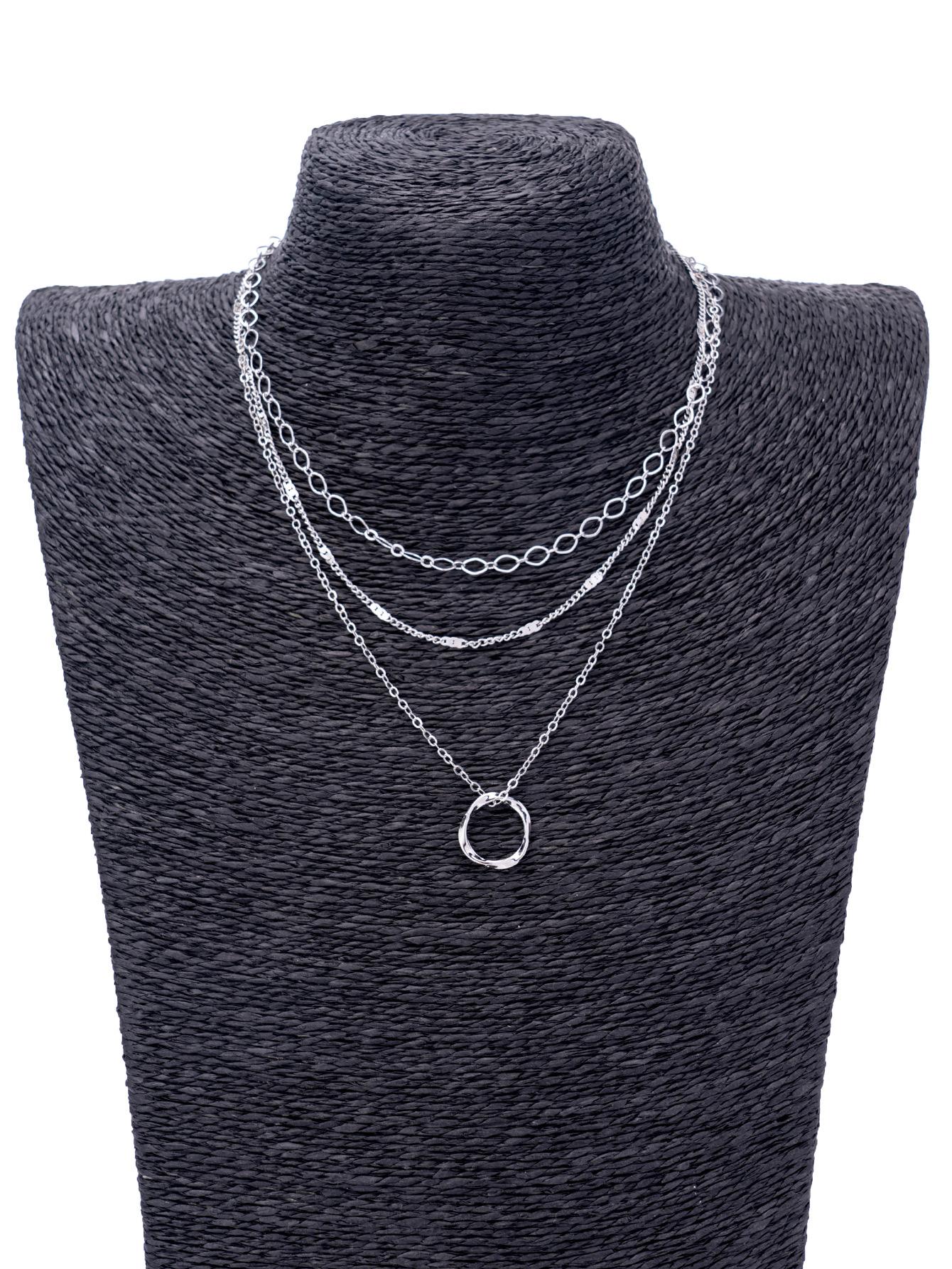Circular square pendant three-layered layered necklace - trendy twisted chain collar chain for ladies