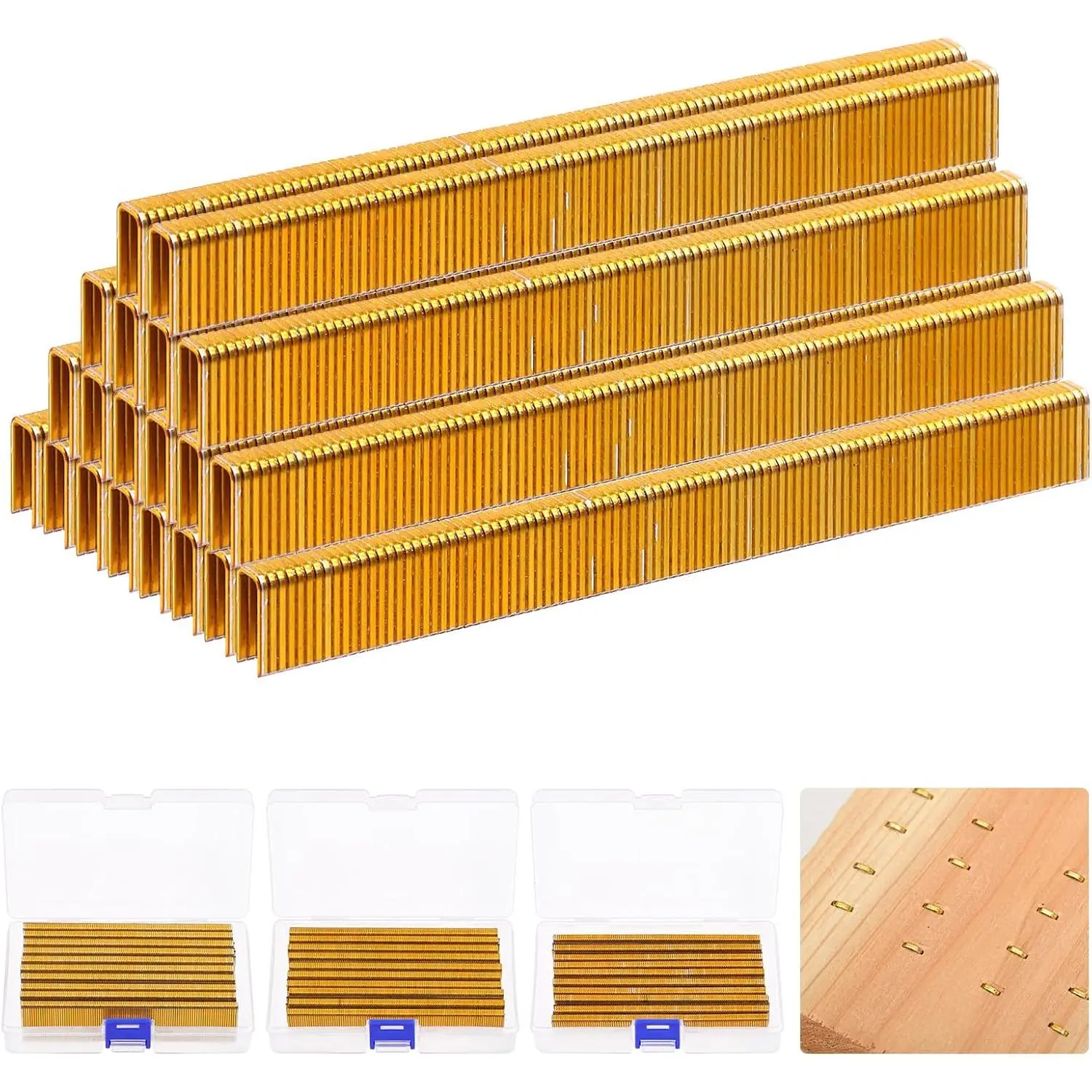 2000Pcs 1/2 Inch 18 Gauge Narrow Crown Staples, Gold Brad Nails Gun Nails 18 Gauge Galvanized Finish Staples with Storage Case