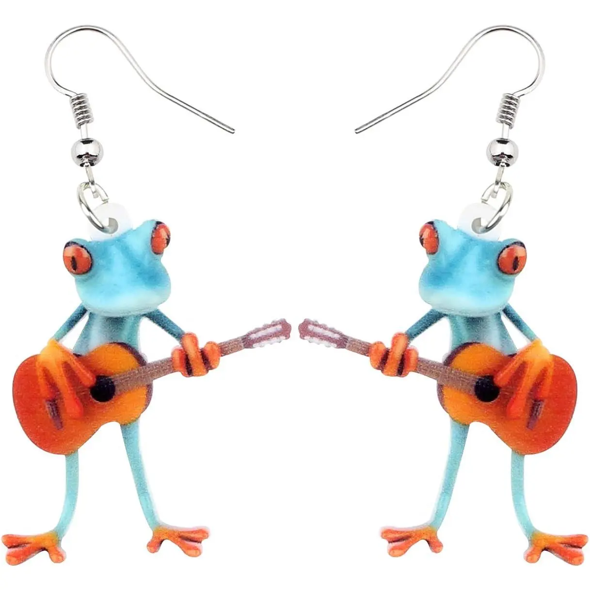 Cute Guitar Frog Earrings Dangle Drop Funny  for Women Weird Gifts
