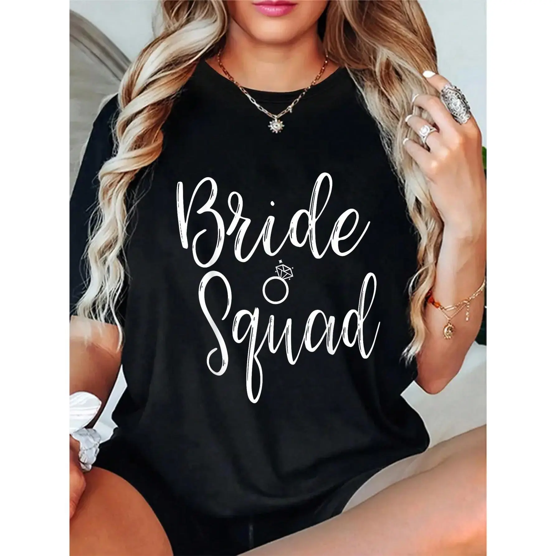 Women's Bachelorette Party Bridesmaid T-Shirt - 100% Cotton Fabric, Regular Fit, Short Sleeve, Drop Shoulders, Round Neck, Casual Letter Slogan Graphic Print Top for All Seasons, Back to School