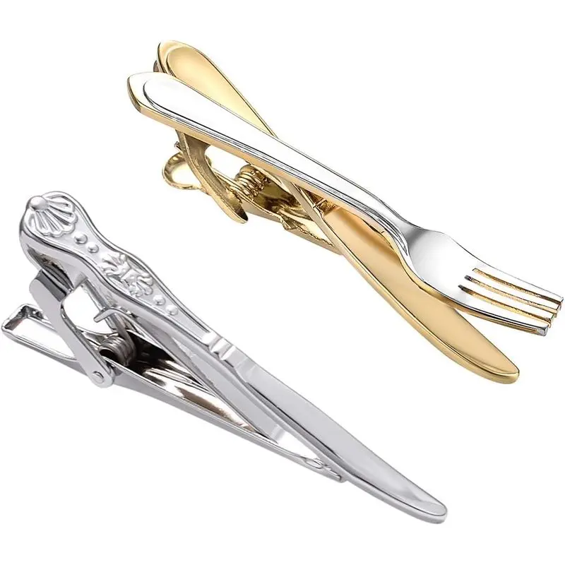 2pcs Gold Tie Bar for Men Tableware Fork and Knife Tie Pins for Men Unique Tie Clips Personalized Jewelry