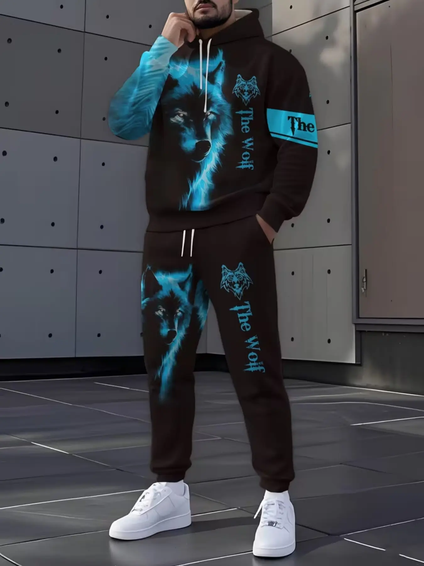 Tiger Print Hoodie Set for Men, Casual Long Sleeve Sweatshirt and Joggers, Spring & Fall Streetwear Fashion, Fitted H-Type Silhouette