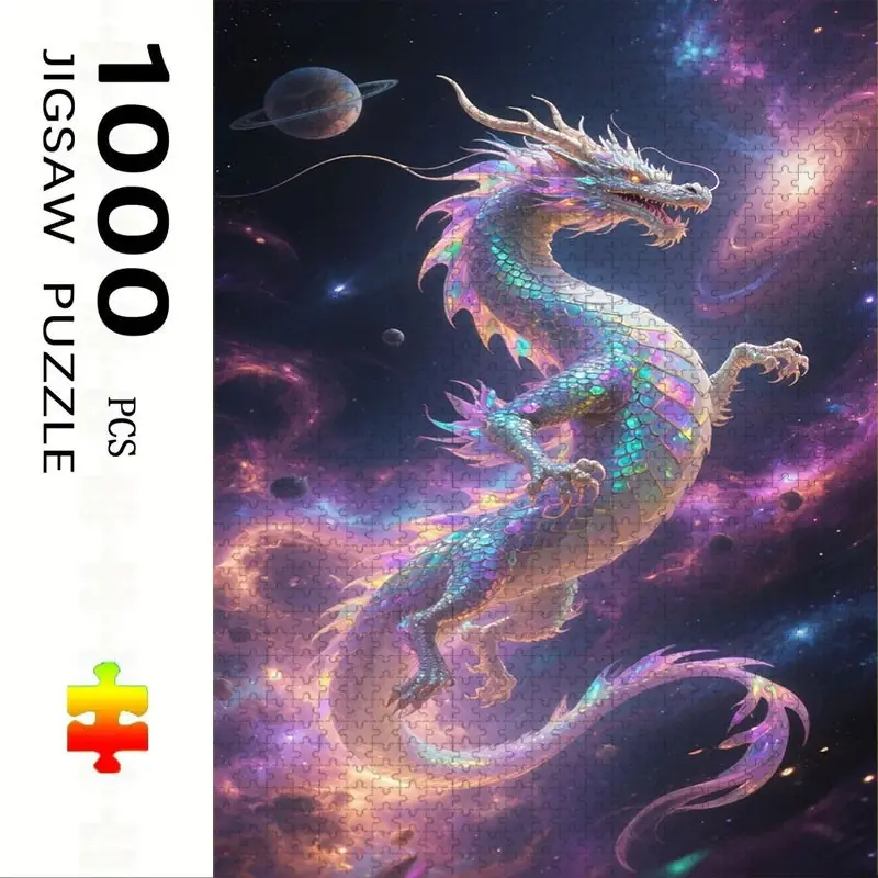 1000 Piece Dragon Theme Puzzle, Large Adult Family Interactive Toy, DIY Home Decor, Holiday Scene, Mixed Colors, Perfect Gift, Durable Puzzle
