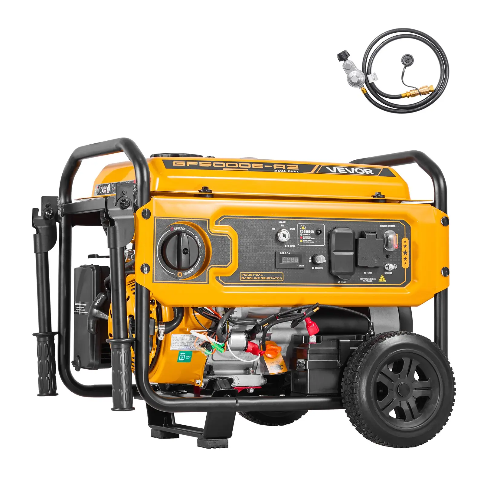 VEVOR Portable Generator, Gasoline 4650W Peak Watt LPG 4130W Peak Watt Dual Fuel Generator, Home Backup Generators with Electric Start, Gasoline LPG Powered, CO Sensor, 20A 50A Outlets