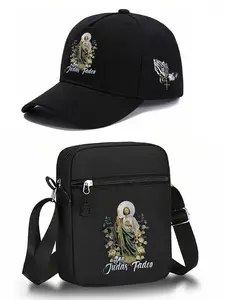 2pcs San Judas Tadeo Print Baseball Caps and Crossbody Bag Set, Adjustable Street Fashion Outdoor Sports Hats and Purses, Perfect for Daily Wear and Gifts