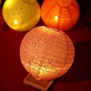 BASIC SUPPLY 5PCS Paper Lanterns Colorful Vibrant Decoration 6inches with LED Lights, Hollow Out Hanging Lanterns with Tassels Walking Sticks for Dinner Birthday Party Decor (Round)