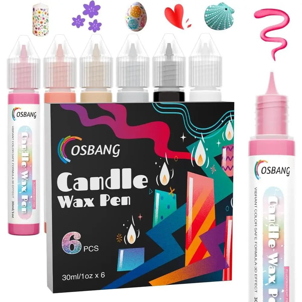 6-Piece Easy-Use Candle Wax Pen Set, 6 Vibrant Colors, 30ml/1oz Each, for Festival Decorating, Birthday Crafts & Blessing Writing