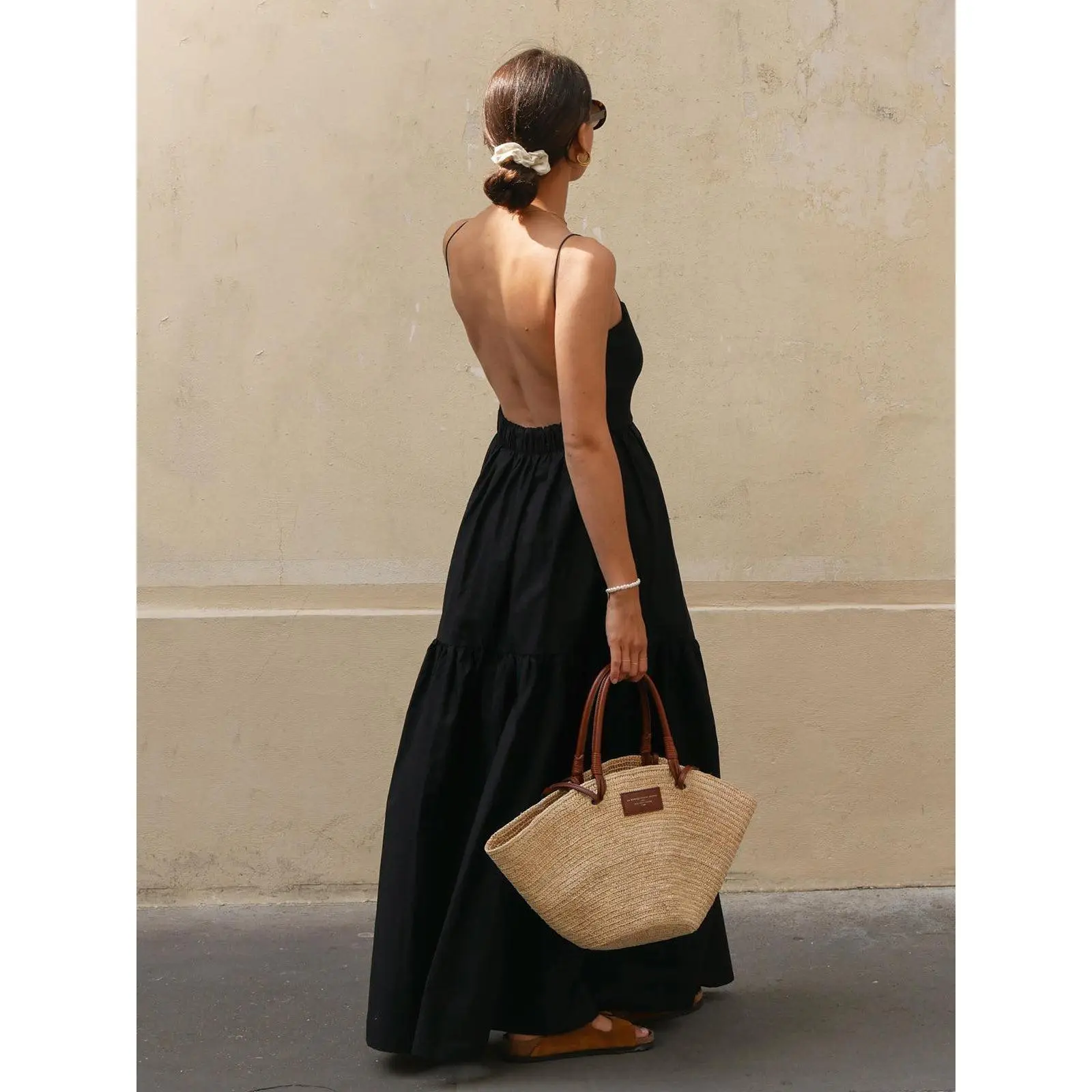 Solid Backless Long Dress