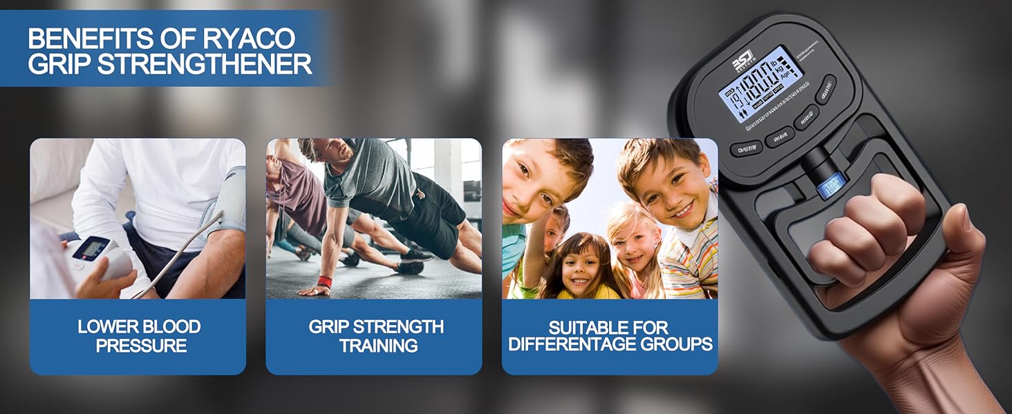 Hand Grip Strength Tester Trainer, 396lbs/180kg Hand Grip Dynamometer with LCD Display, Ideal for Sports, School, and Home Use(Battery Version)