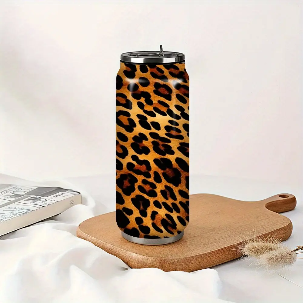 Trendy Leopard Print Coffee Mug, 17oz Insulated Sports Water Bottle, Stainless Steel Vacuum Insulation, Office & Outdoor Use, Insulated Drinkware, Gift Idea