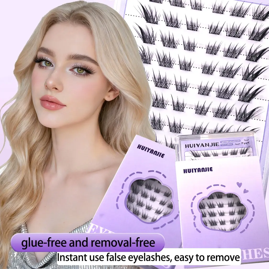 Reusable No-Adhesive False Lashes, Mixed Length Manga Style, Self-Stick Lightweight Lash Extensions, Professional Eye Makeup Accessories for Women