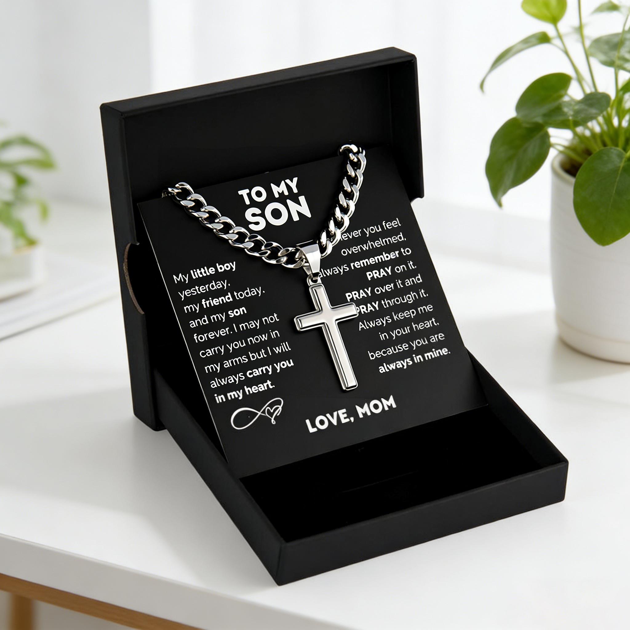 1 piece 'Dedicated to My Son' stainless steel cross pendant necklace, birthday gift, Valentine's Day gift, Christmas gift, comes with card and gift box packaging, perfect personalized gift for loved ones - solid, hypoallergenic, for outdoor fun