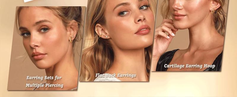 Jstyle Hypoallergenic Surgical Steel Earrings for Sensitive Ears Flat Back Stud Earrings for Women Small Stainless Steel Stud Hoop Screw Back Cartilage Earring Set for Multiple Piercing