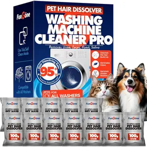 Machine Cleaner Powder for Pet Hair, 12 Sachets Deep Washer Tub Cleaner & Pet Fur Dissolver, Removes Odor, Residue & Grime, HE Front & Top Load Washer Safe, 1-Year Supply