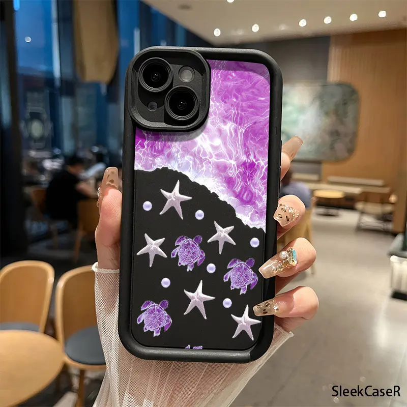 Phone Case - Sea Turtles And Starfish with Glowing Ocean Ripples High Bamboo Minimalist Sky Eye Stair Printed Phone Case, Stepped Camera Protection with Raised Lens Bezel, for iPhone 17 E Air 16 15 14 Pro Max Plus 13 12 Mini 11 X XS XR, Iphone Series, Mul