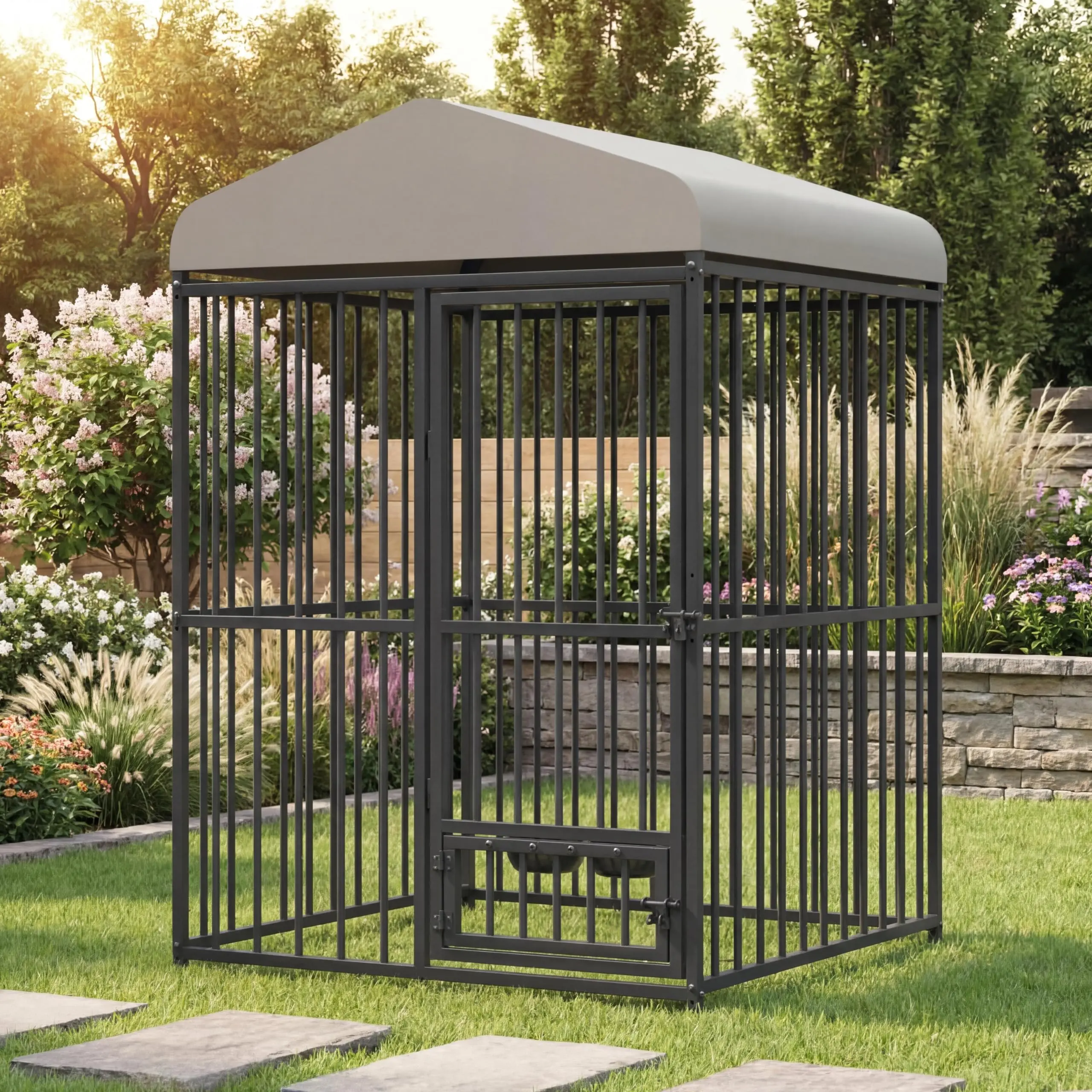 Garvee 4x4x6FT Dog Kennel Outdoor, Large Outdoor Dog Kennel with Roof, Heavy Duty Dog Enclosure for Medium & Large Dogs
