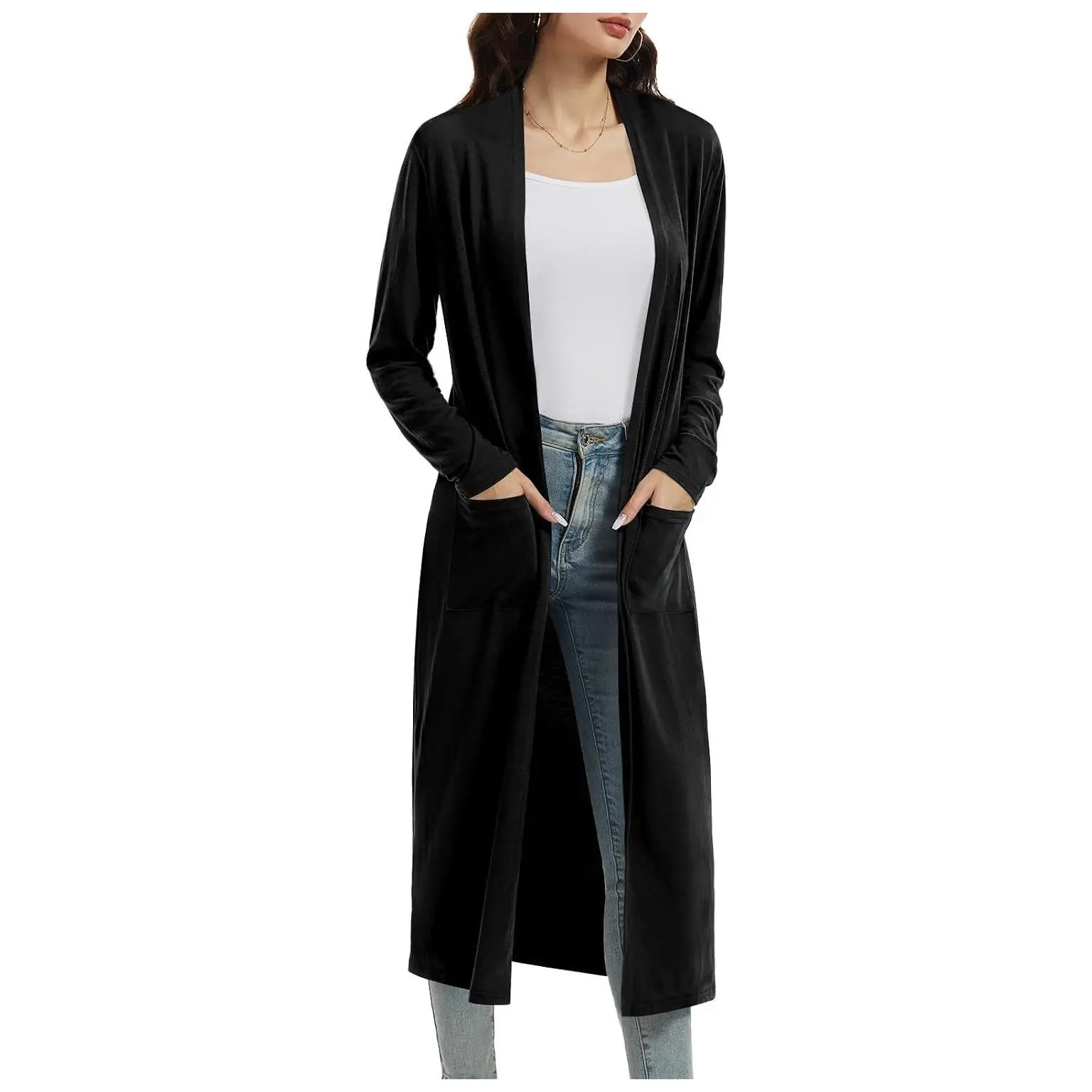 Womens Lightweight Long Sleeve Open Front Maxi Cardigan Duster with PocketsGift