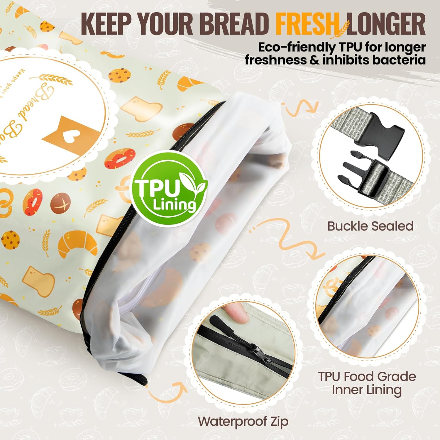 Bread Bags for Homemade Bread Sourdough Beeswax Lining 100% Cotton Reusable Container Storage17in x 12in Perfect for Any Size Loaf