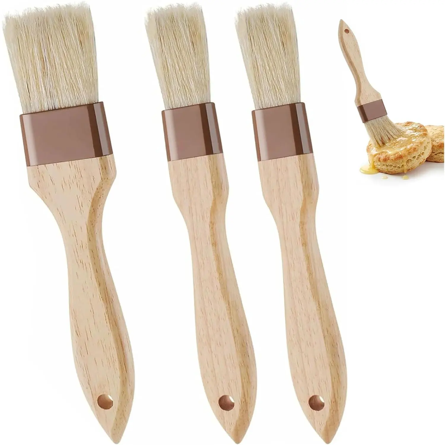 3 count  Bristle Pastry Brush, Basting Brush for Baking and Grilling, Heat Resistant Cooking Brush for Butter, Oil and Marinade