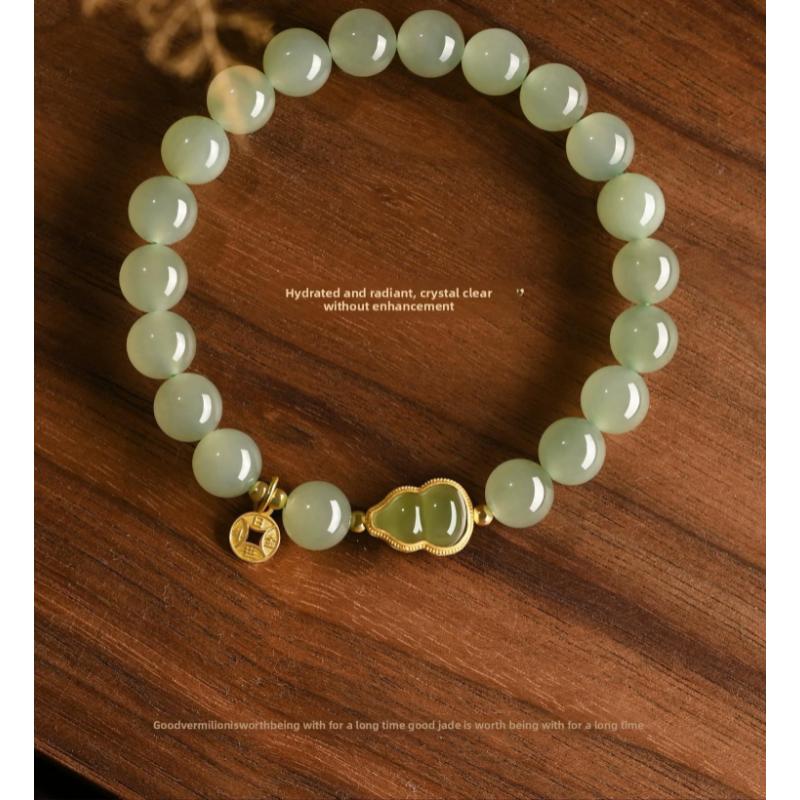 S925 Sterling Silver Hetian Jade Gourd Bracelet for Women Gold Inlaid Jade New Chinese Style National Style Jade Bracelet Light Luxury Exquisite Gift.