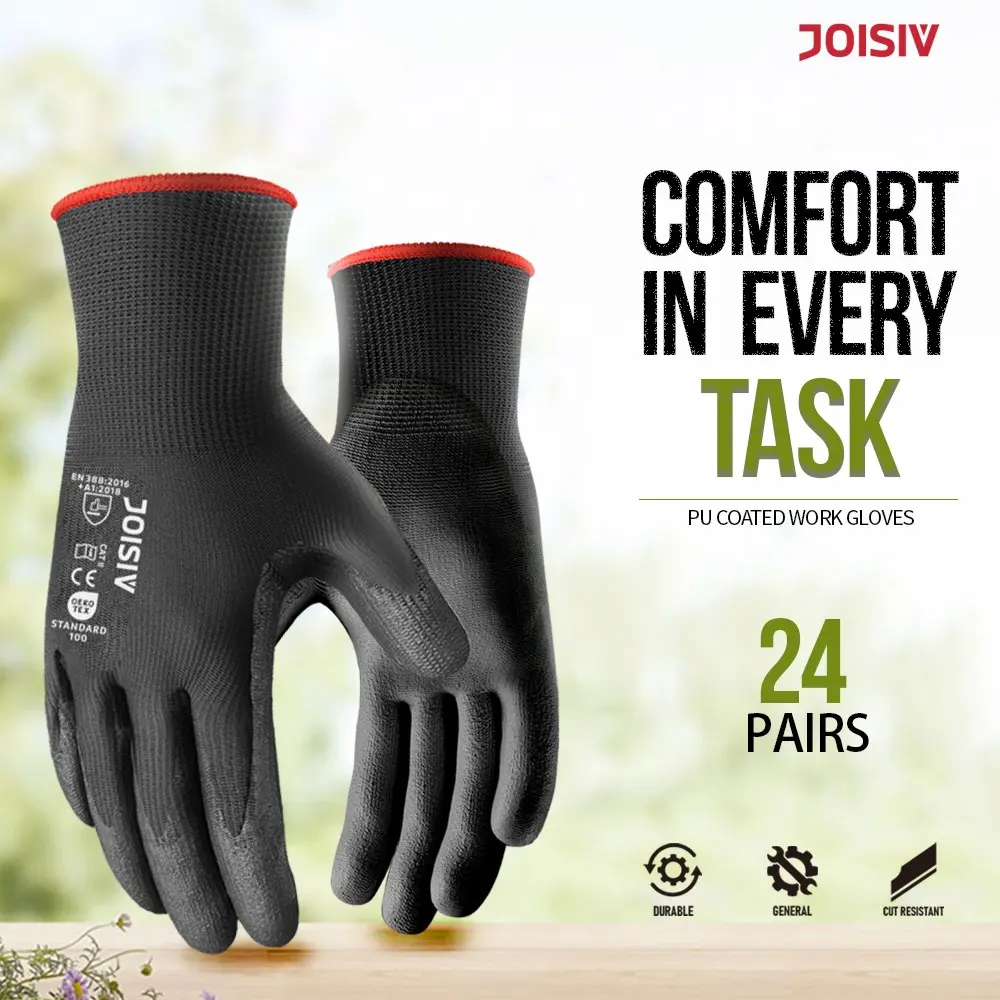 24 Pairs PU Coated Work Gloves, Lightweight Anti-Slip Durable, Excellent Grip, Breathable Comfort, Ideal for Warehouse, Construction, Gardening, Assembly, Logistics