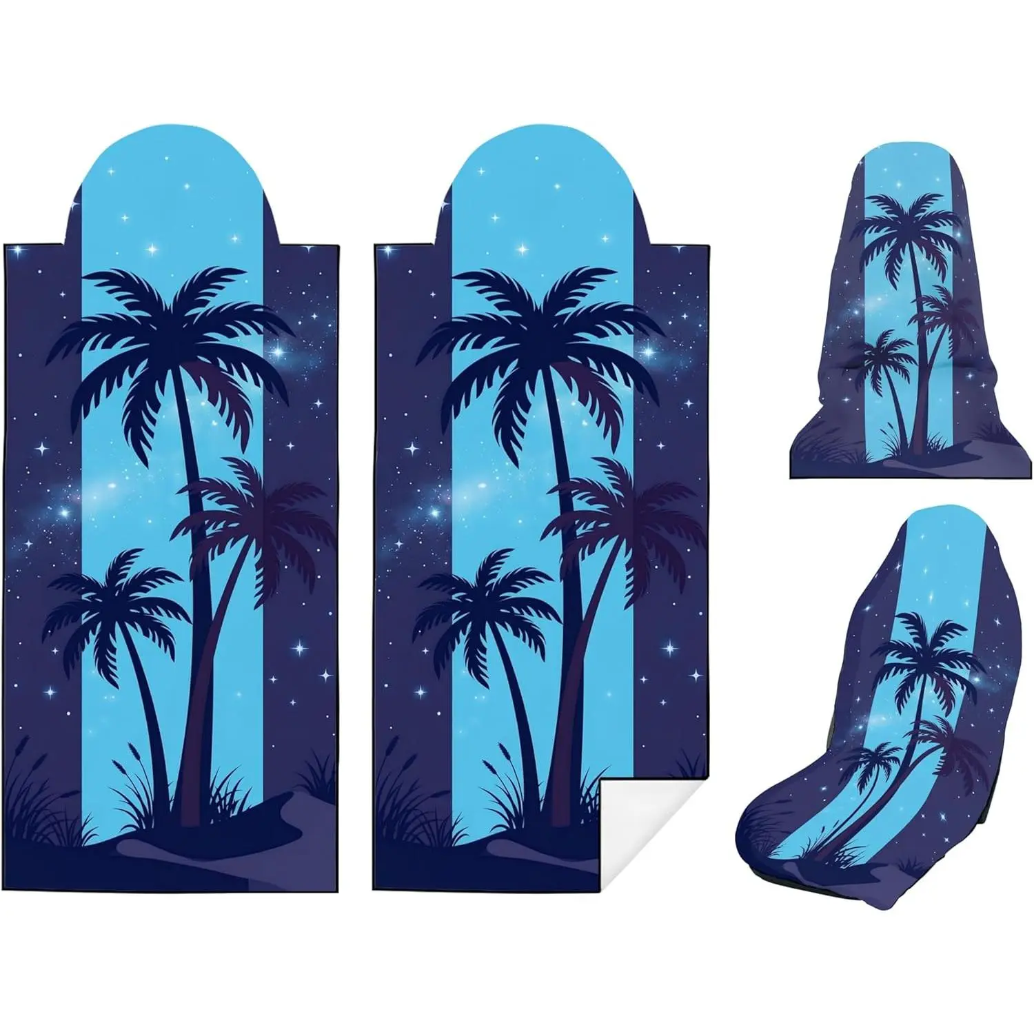 2 Pack Car Seat Towel Covers, Sweat-Proof Microfiber Seat Protectors for Gym, Running, Beach & Workout, Breathable Quick-Dry, Machine Washable, Night Palm Tree Print, Universal Fit