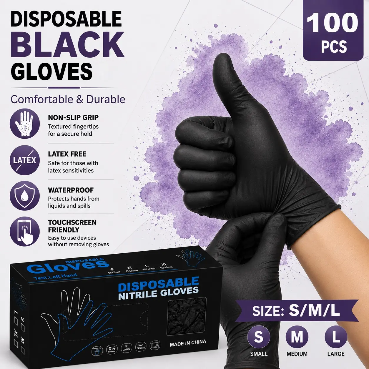 100 Pairs Nitrile Gloves, Durable Household Cleaning Gloves, 9 Inches, Ideal for Dishwasher, Bathroom, Tattoo, Pet Care, Art, Crafts