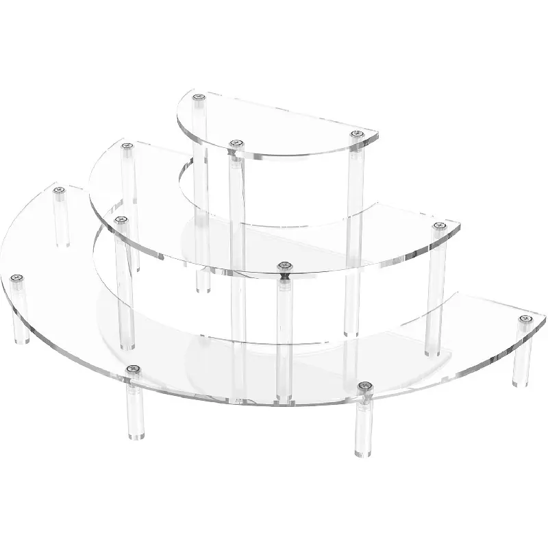 3 Tier Acrylic Display Risers 1 Pack, Half Moon Cupcake Stand| Clear Perfume Organizer, Dessert Stand for Display, Clear Display Stand for Food, Cupcake, Perfume, Collections