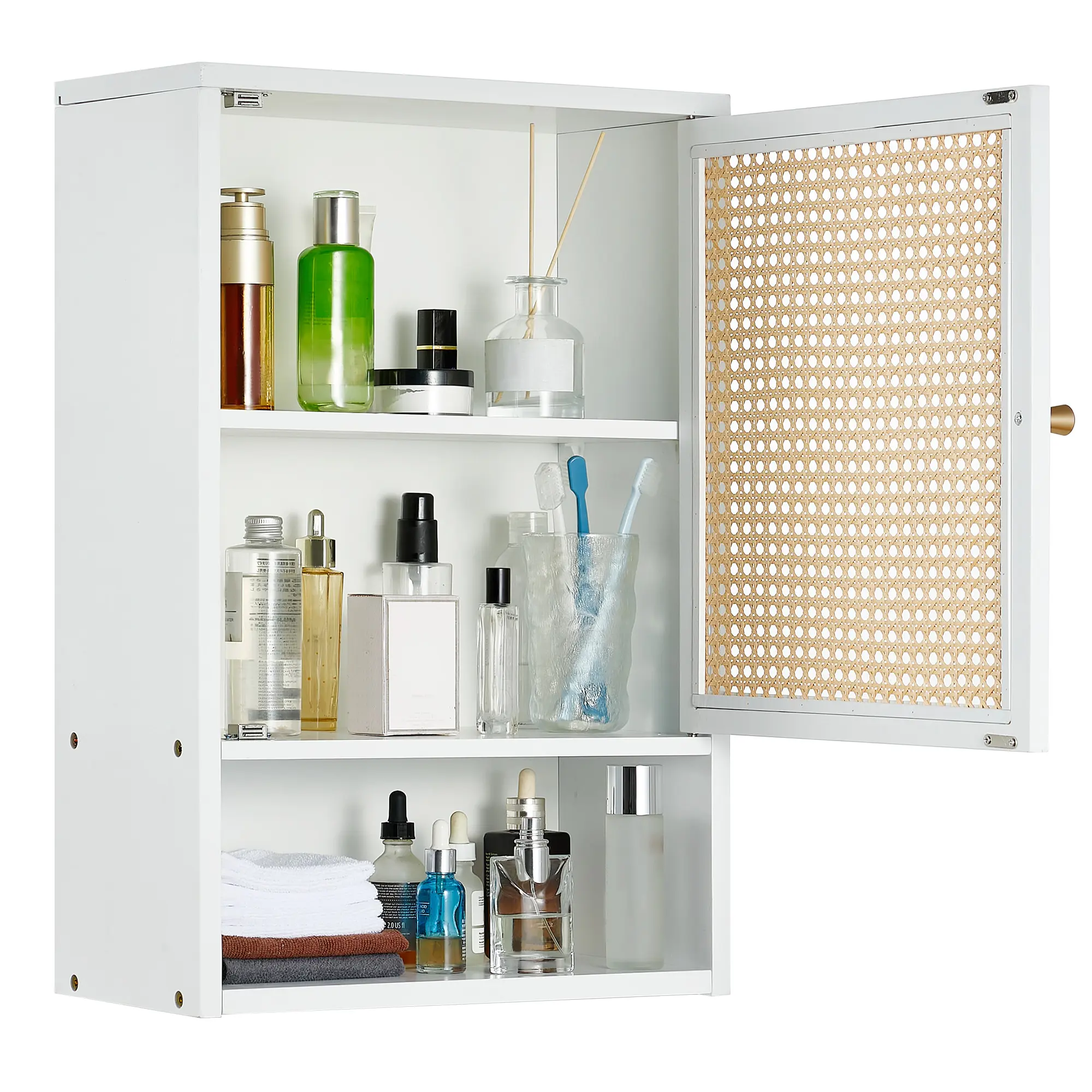 Slim Wall Mounted Rattan-Style Bathroom Cabinet – Sturdy Wood Finish – 20cm Depth, Double Doors, 20kg Load – Waterproof & Anti-Shape Organizer – Perfect for Toilet, Washroom, Kitchen, Entryway Storage