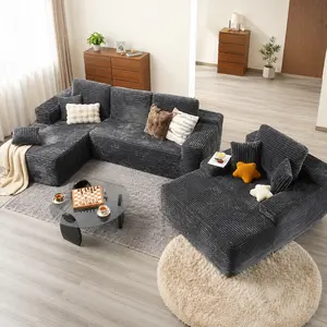[3 Packages Shipping]104" Modular Couch with Chaise and 49'' Boneless Chaise Lounge - L-Shaped Sectional Sofa Set with Flexible Configuration, Plush Corduroy Cloud Velvet Fabric,No Assembly Required, 5 Seater