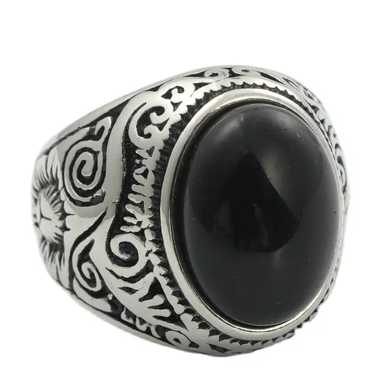 Titanium Steel Multi-color Ring, Retro Punk Personalized Stainless Steel Stone Band Ring for Men #22