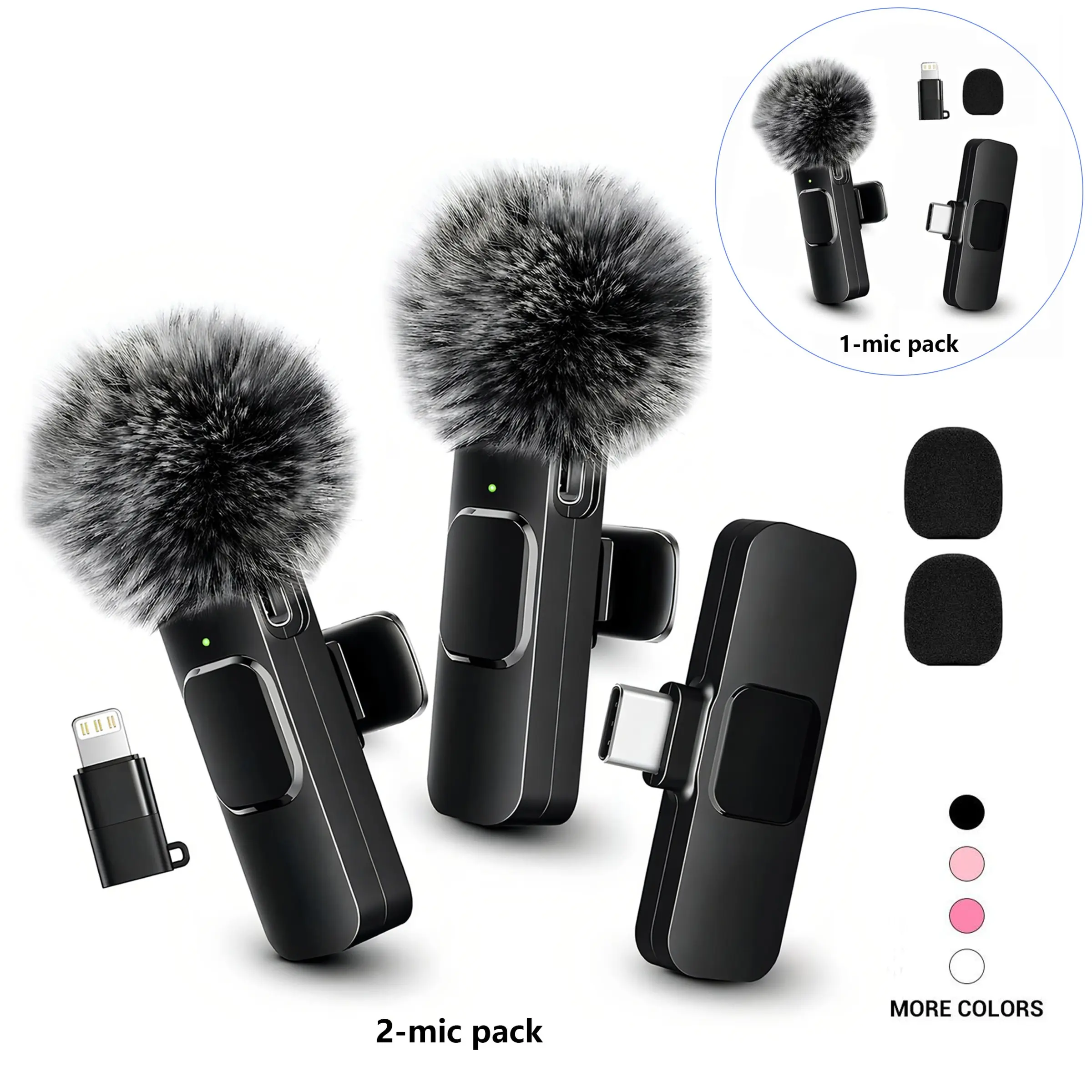 Professional Wireless Lavalier Microphone, Intelligent Noise Cancellation, Plug & Play for iOS/android, Ideal for Videos, Teaching, Interviews, Podcasts